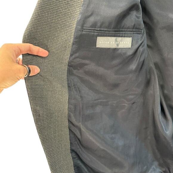 Light Academia Blazer Size 48L Oscar de la Renta Men Gray Check Classic Fit READ - Picture 11 of 13